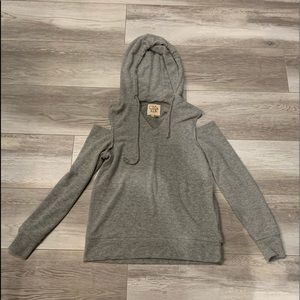 Chaser grey sweater with open shoulders